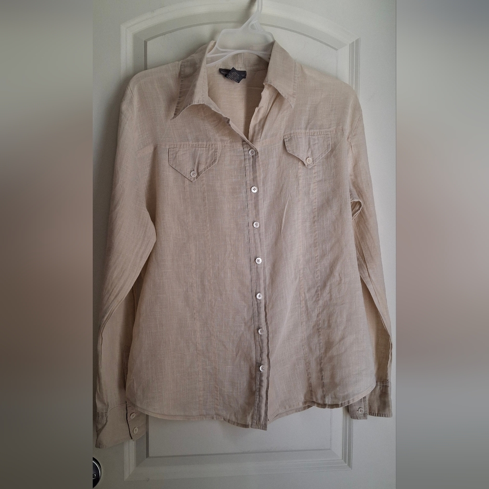 Banana Republic Cotton Linen Cream Button-Up Shirt Sz XL LIGHTWEIGHT BOHEMIAN